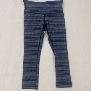 Lululemon Wunder Under Crop Leggings Size 4 Blue Multi Wave Print‎ Luon Yoga